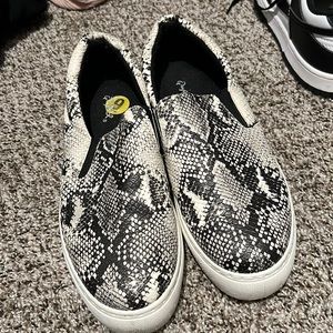 Snake skin slip ons